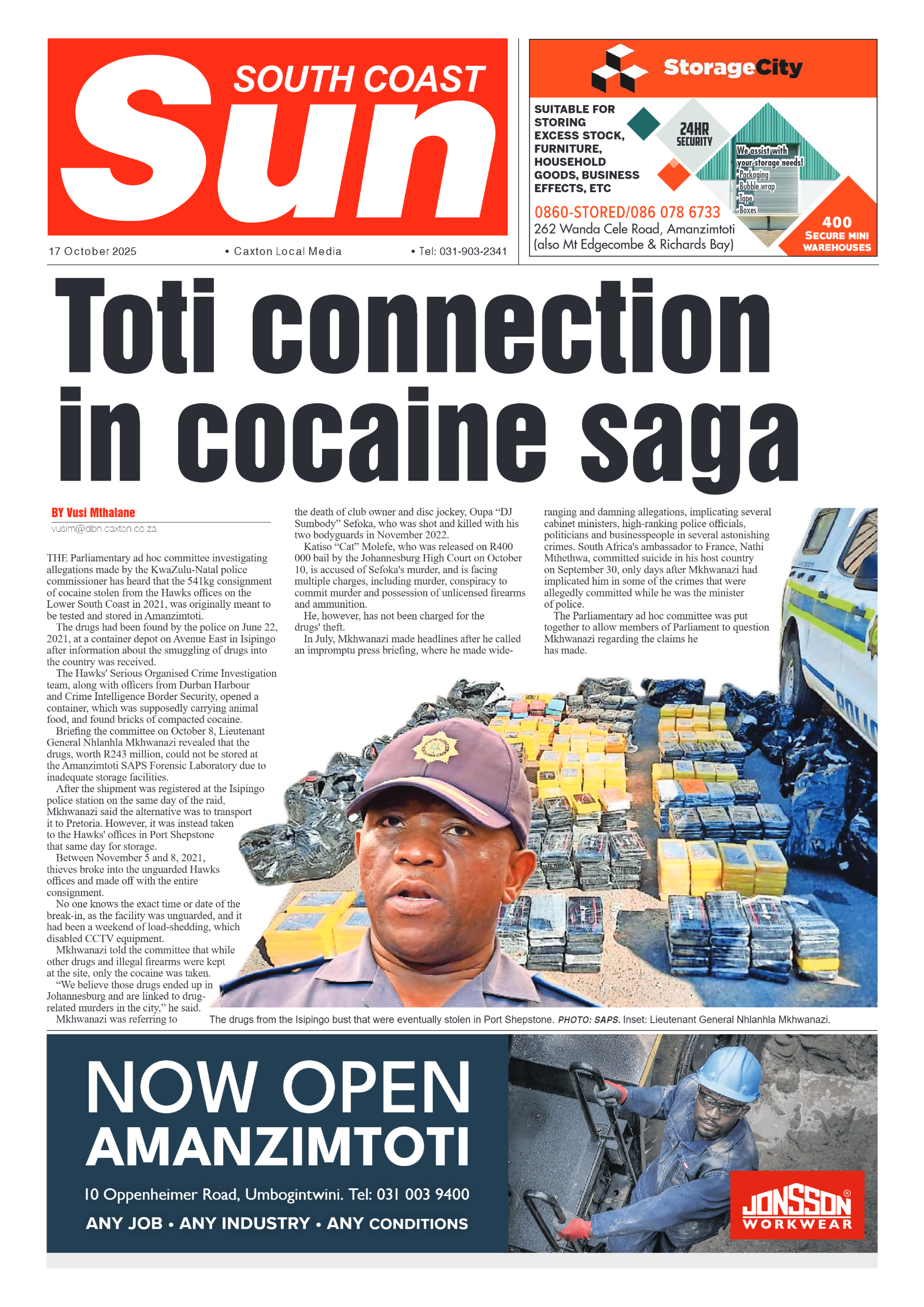 South Coast Sun 17 October 2025 page 1