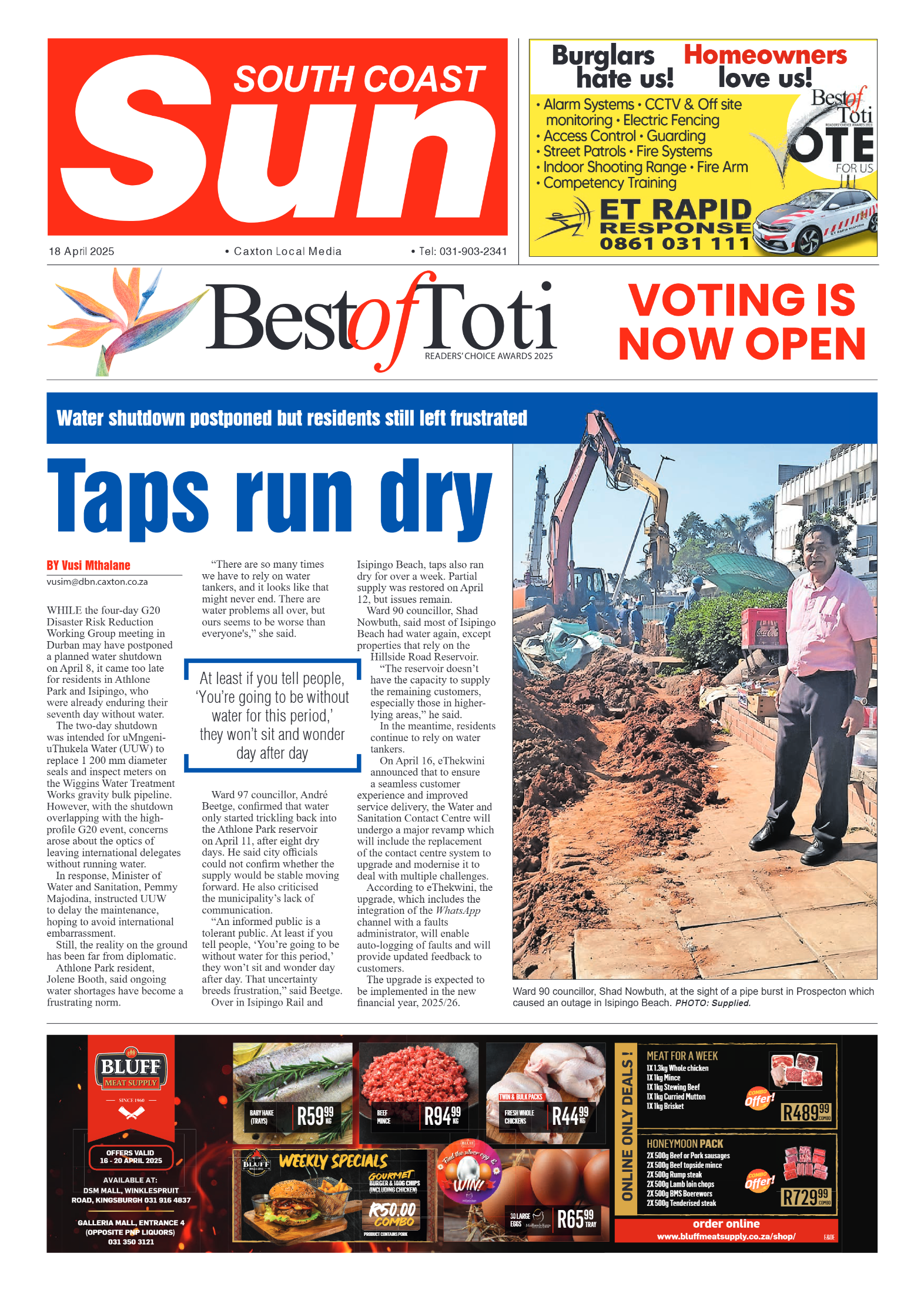 South Coast Sun 18 April 2025 page 1