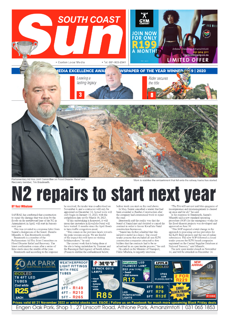 South Coast Sun 18 November 2022 page 1
