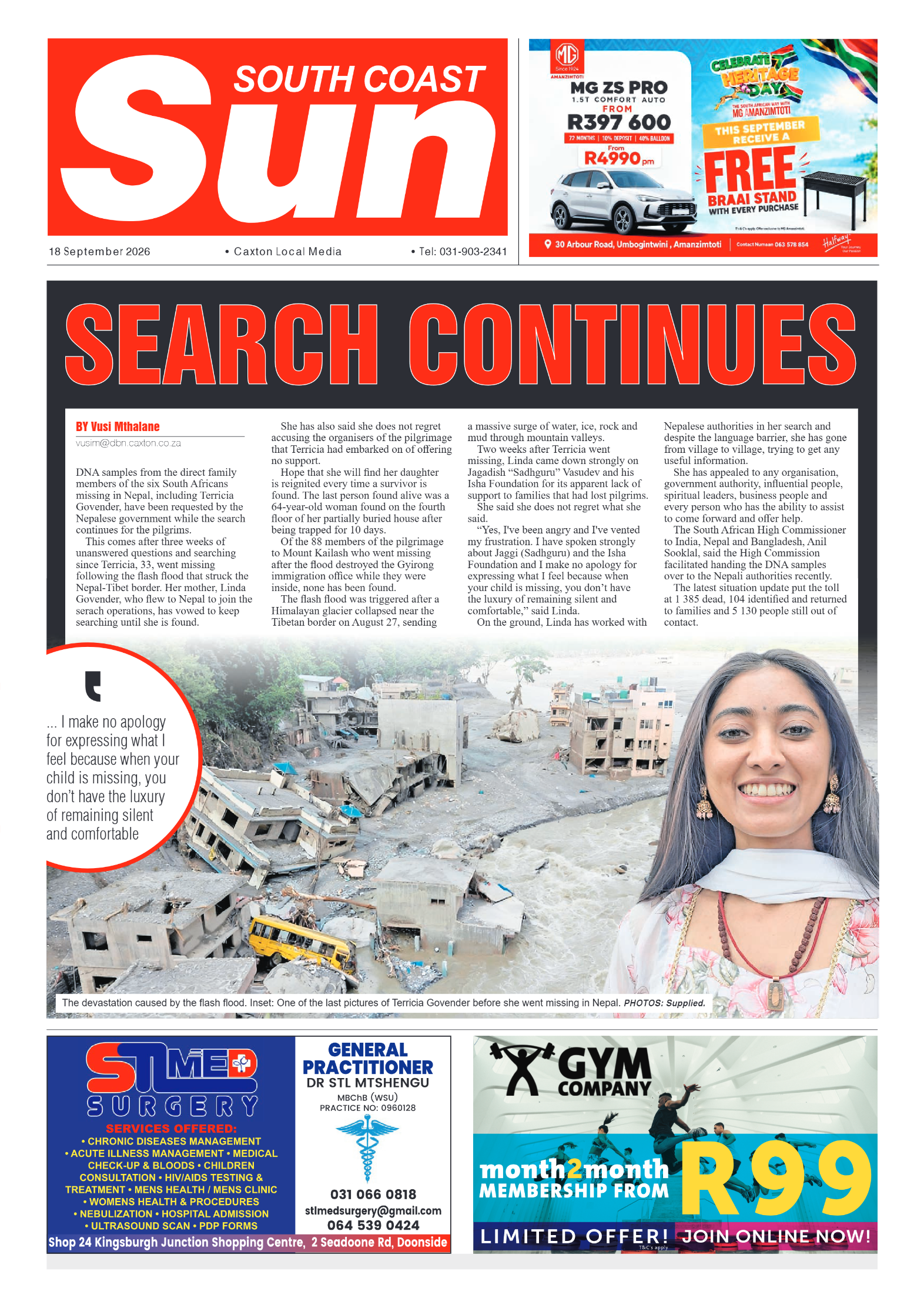 South Coast Sun 18 September 2026 page 1