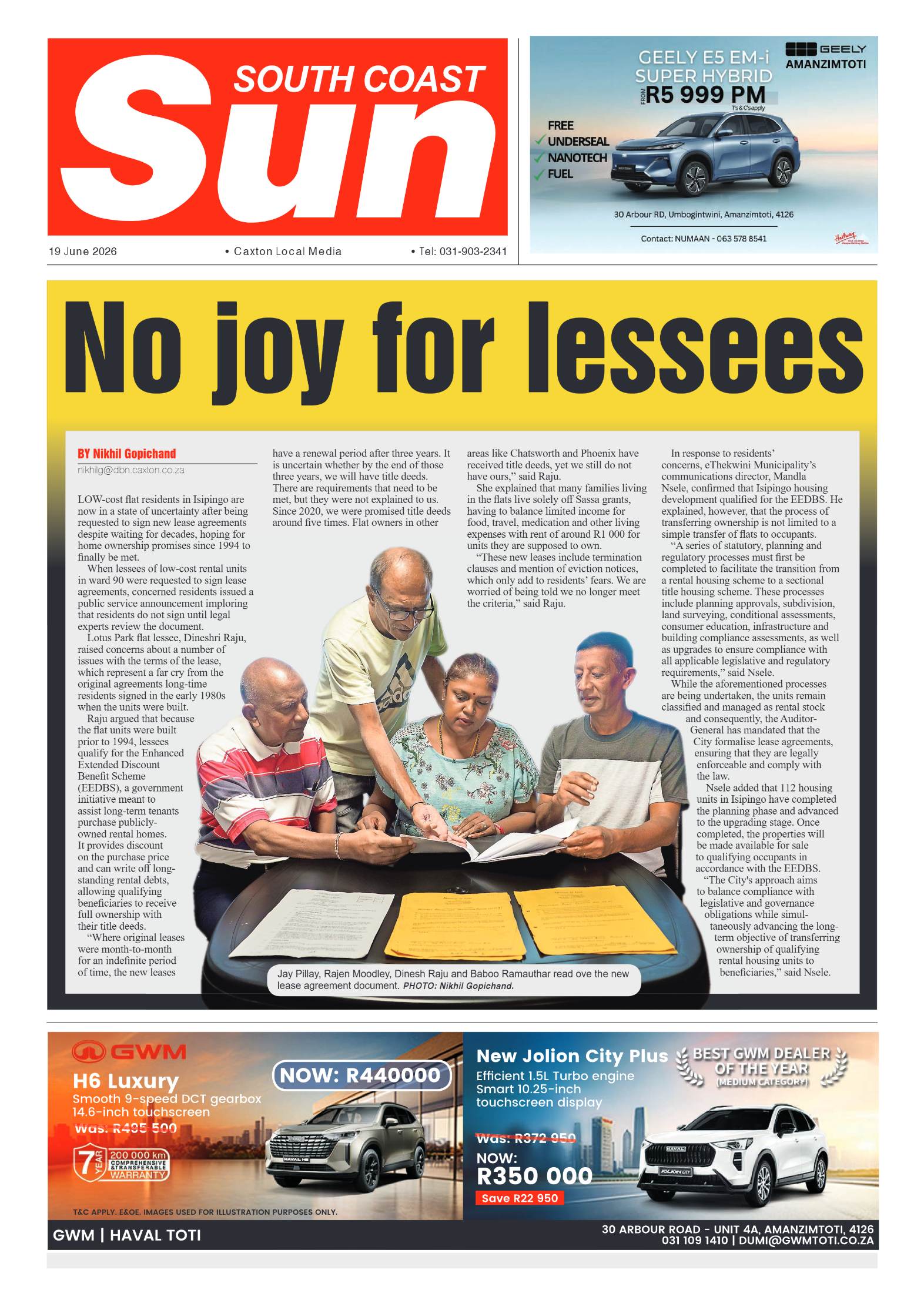 South Coast Sun 19 June 2026 page 1