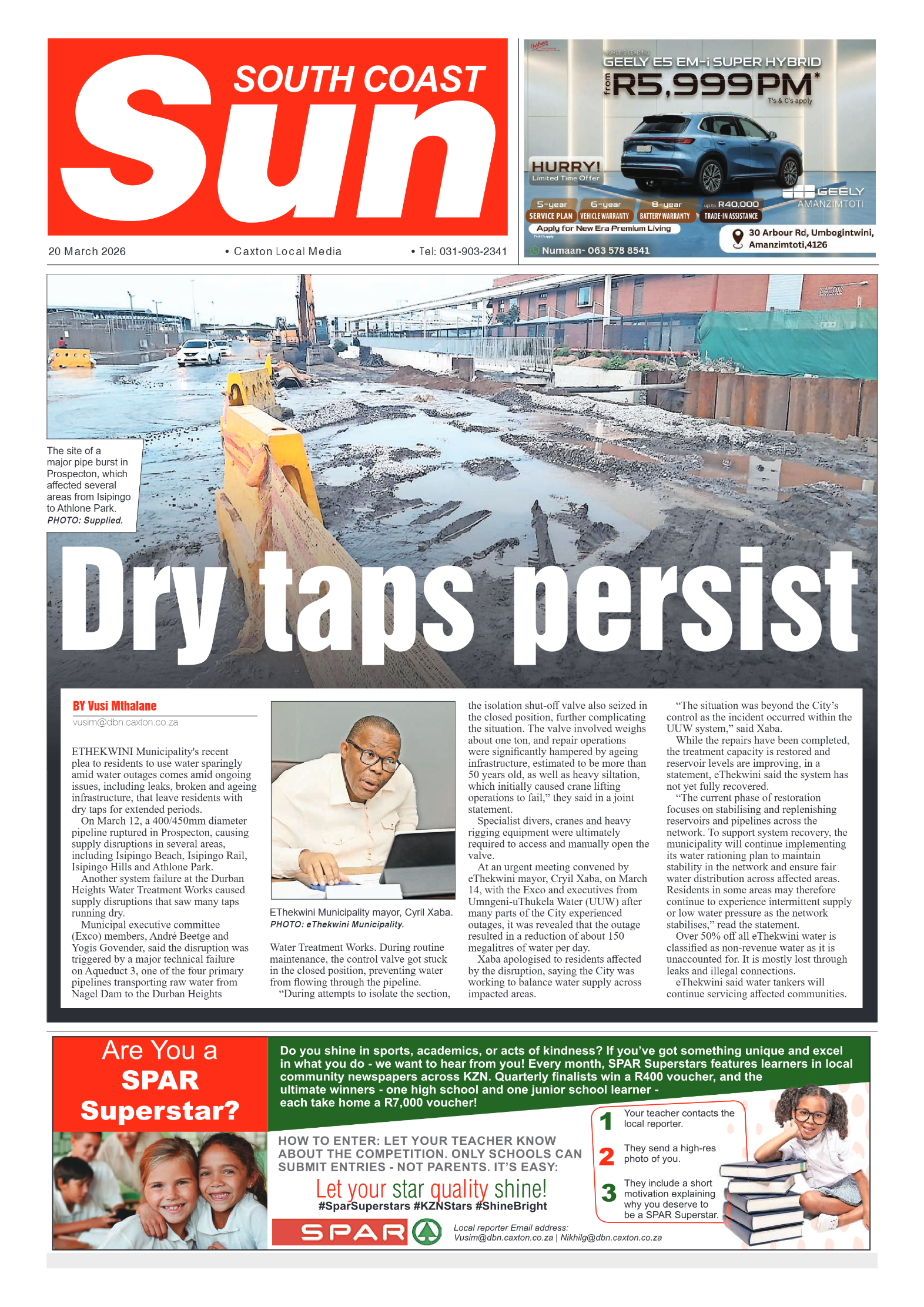 South Coast Sun 20 March 2026 page 1