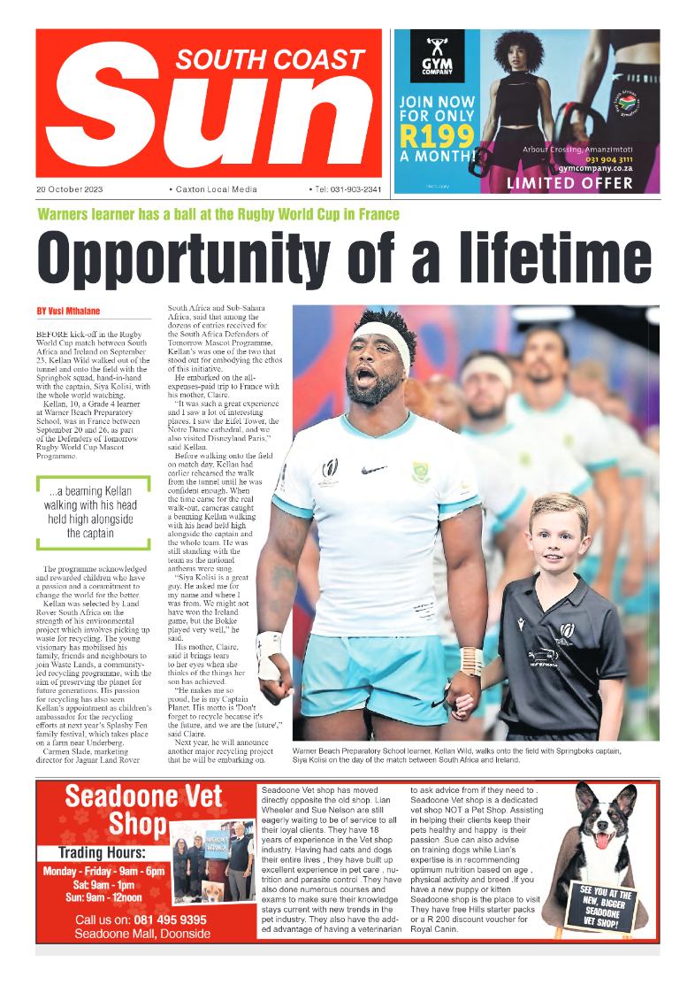South Coast Sun 20 October 2023 page 1