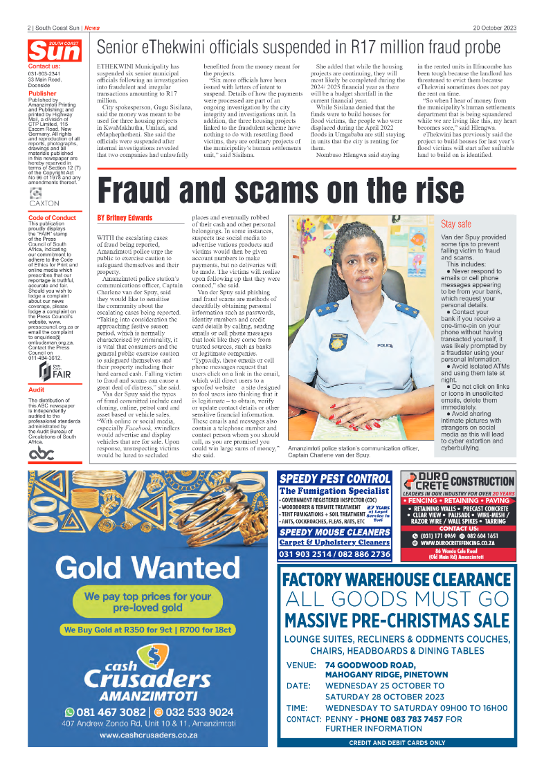 South Coast Sun 20 October 2023 page 2