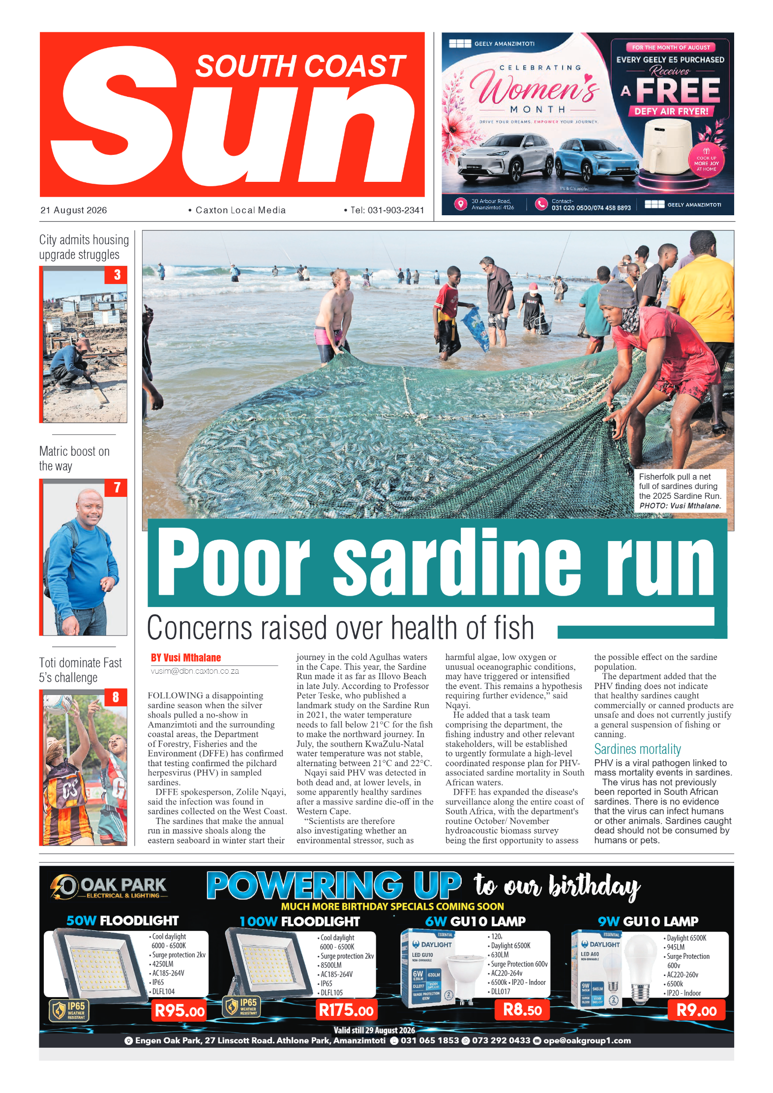 South Coast Sun 21 August 2026 page 1