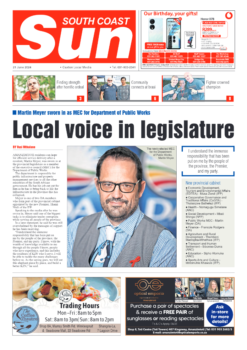 South Coast Sun 21 June 2024 page 1