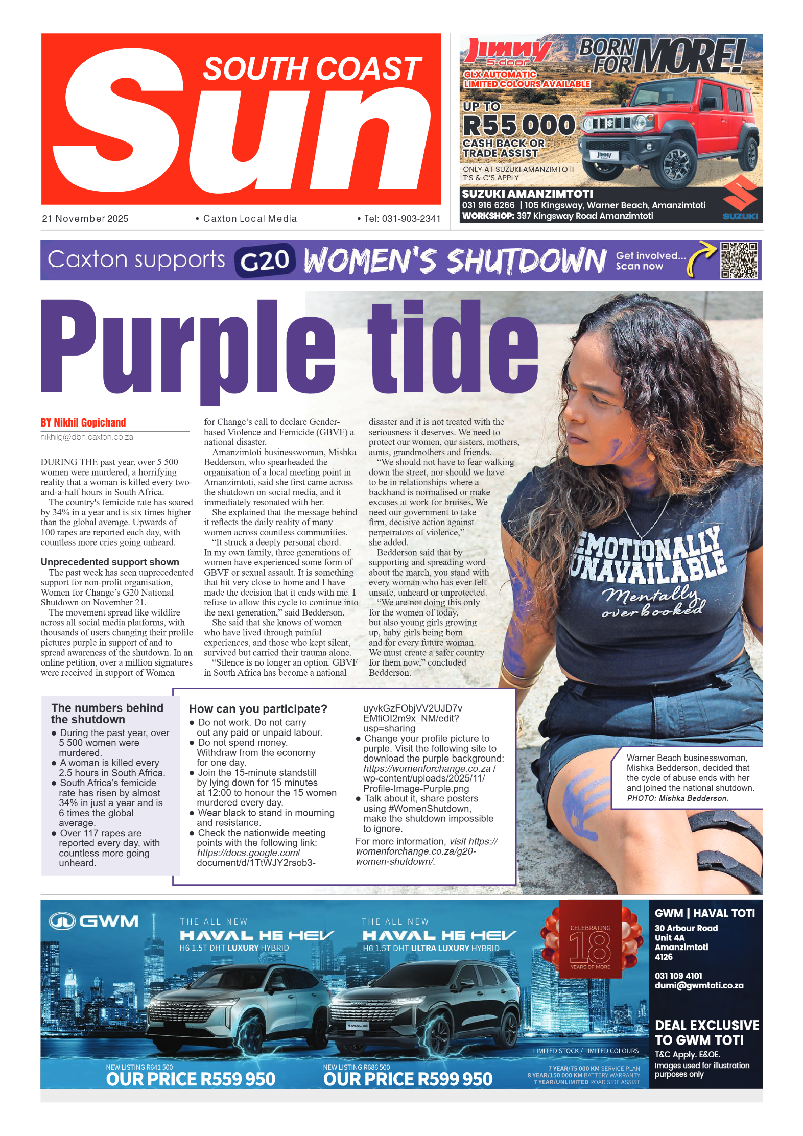 South Coast Sun 21 November 2025 page 1