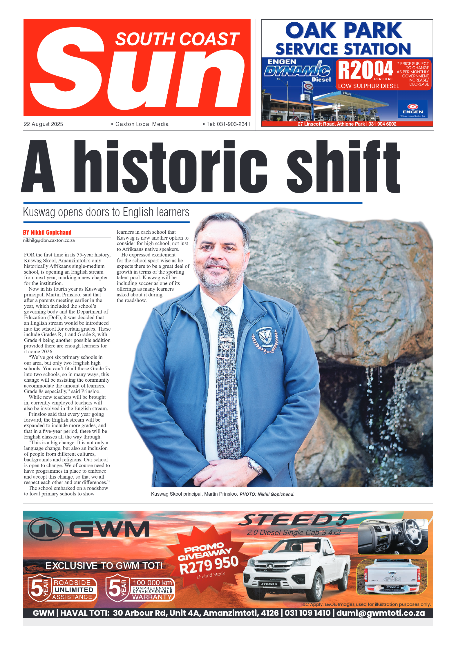 South Coast Sun 22 August 2025 page 1