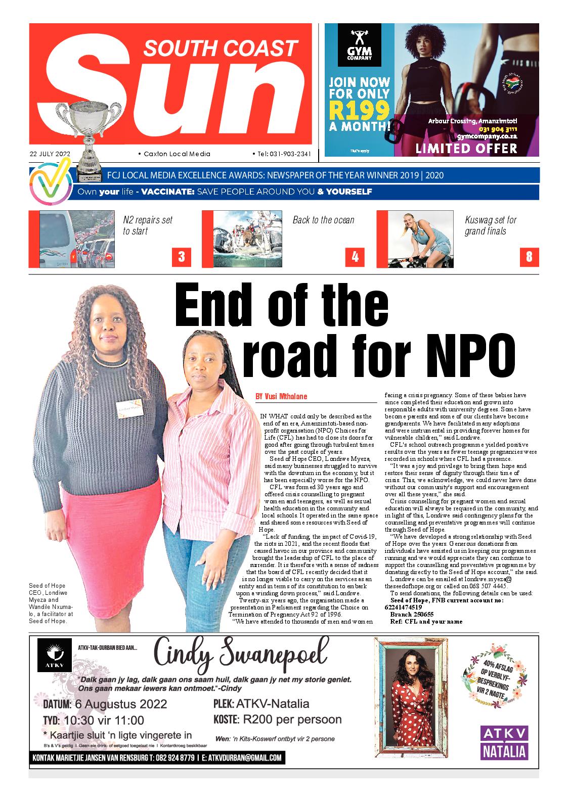 South Coast Sun 22 July 2022 page 1