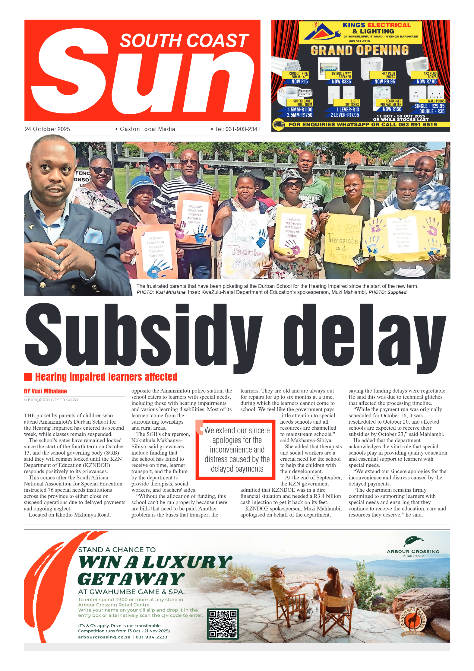 South Coast Sun 24 October 2025 page 1