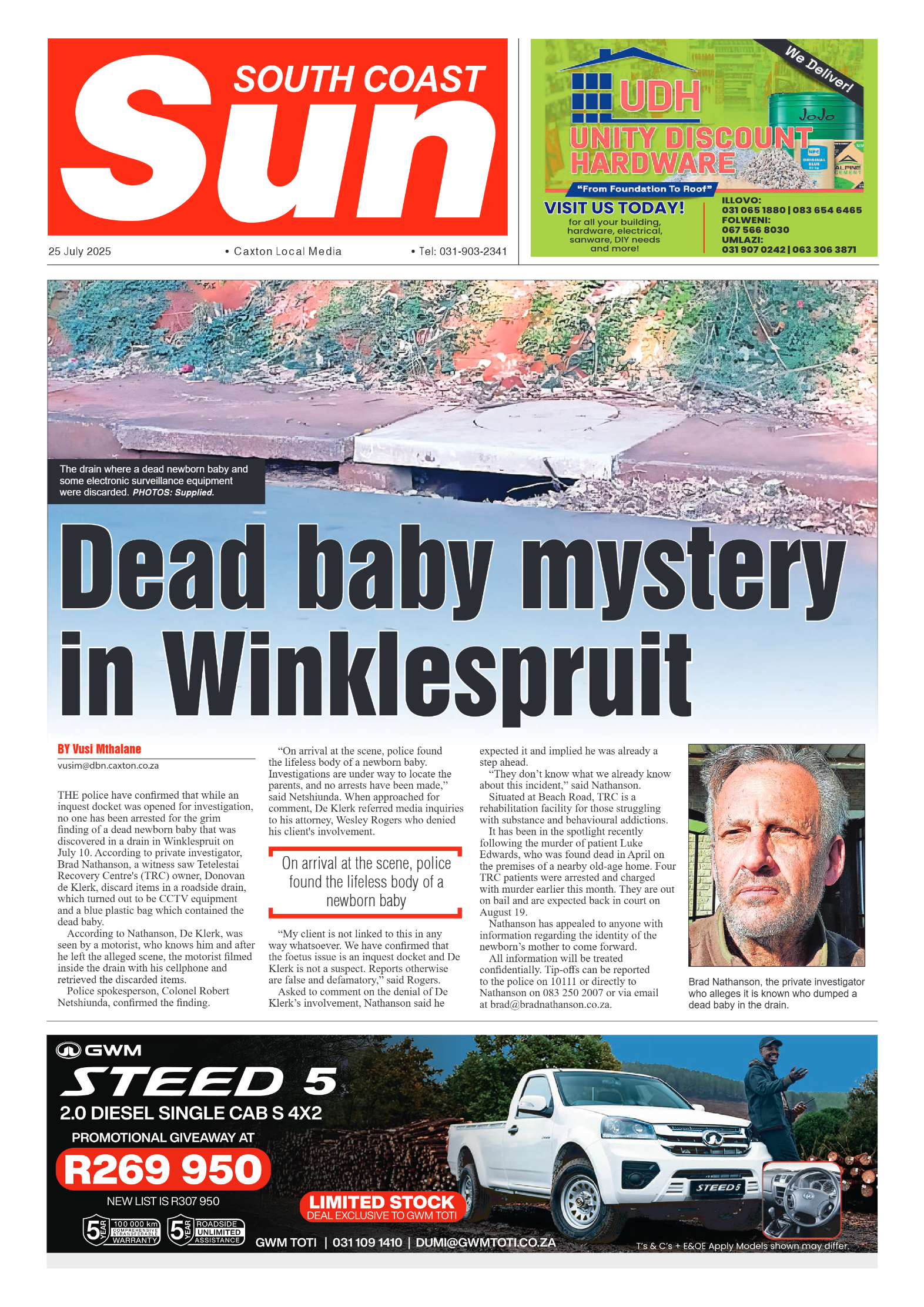 South Coast Sun 25 July 2025 page 1