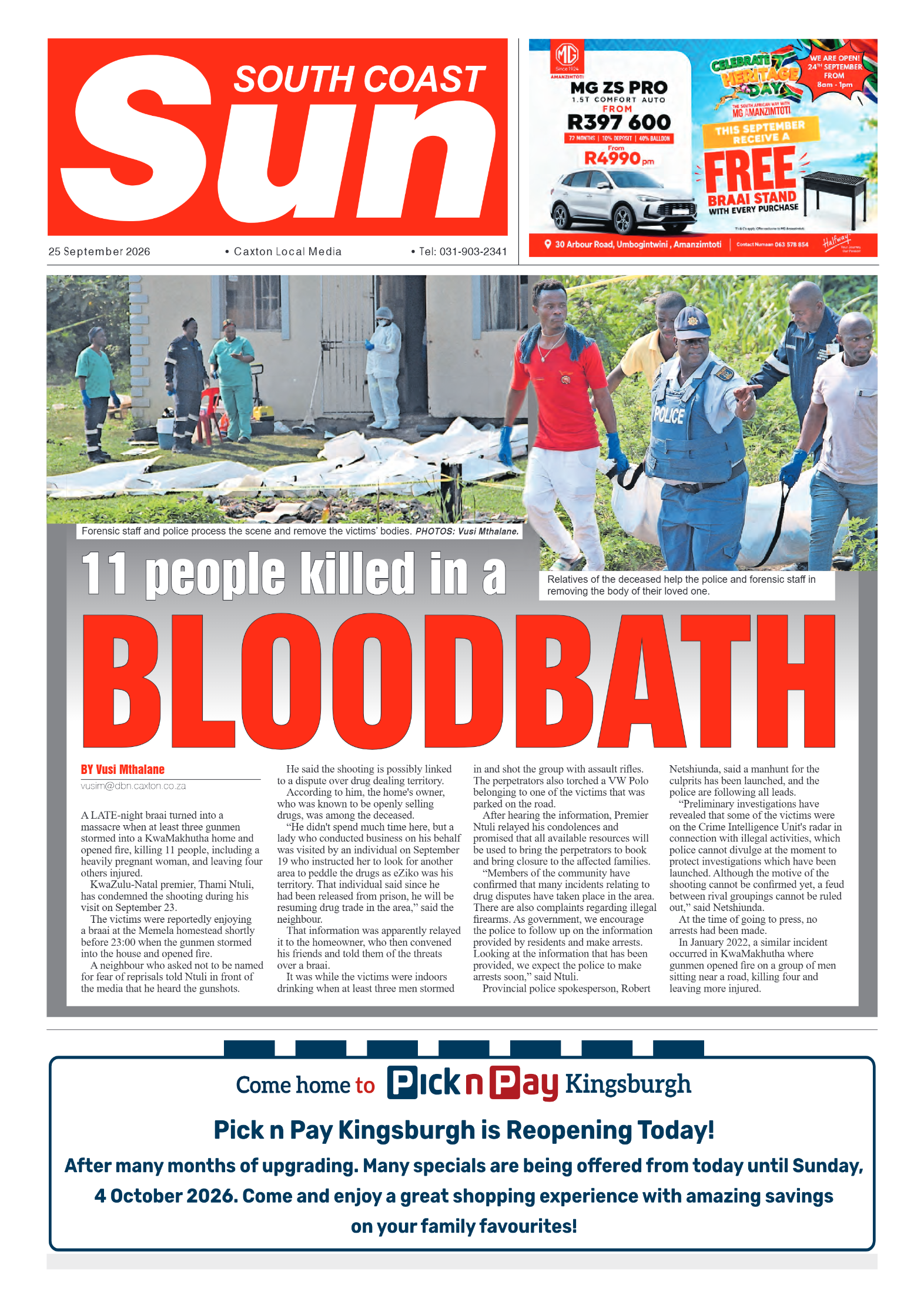 South Coast Sun 25 September 2026 page 1