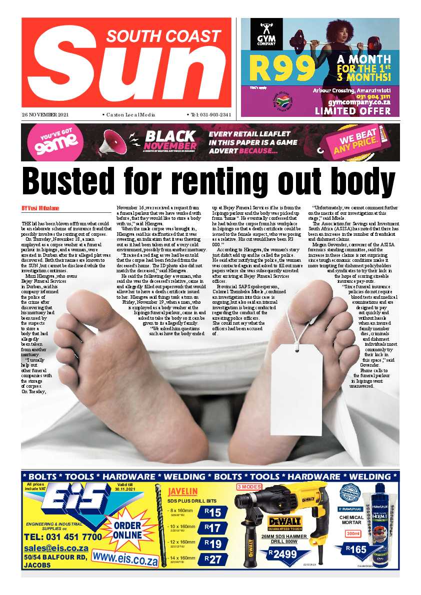 South Coast Sun 26 November 2021 page 1