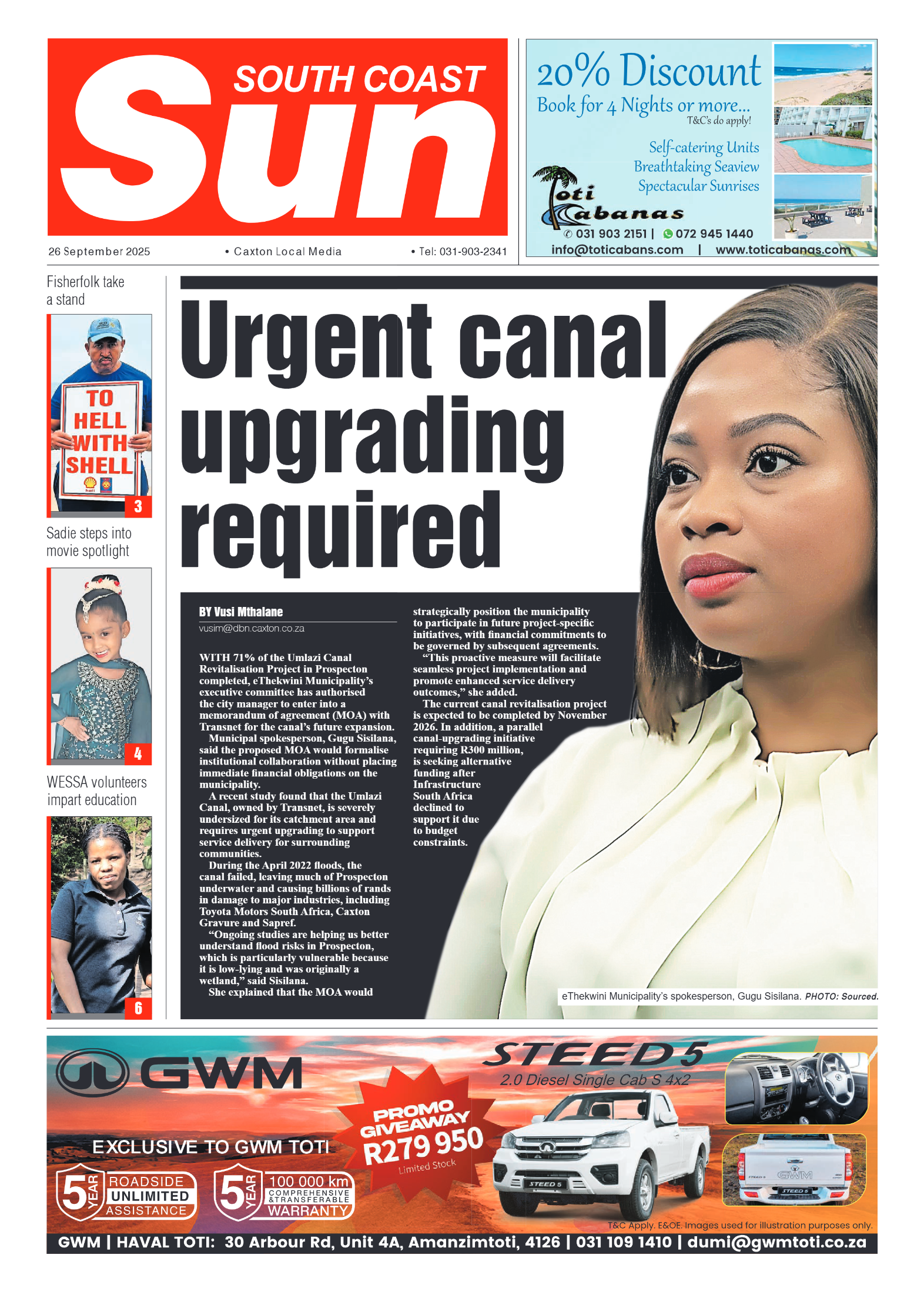 South Coast Sun 26 September 2025 page 1