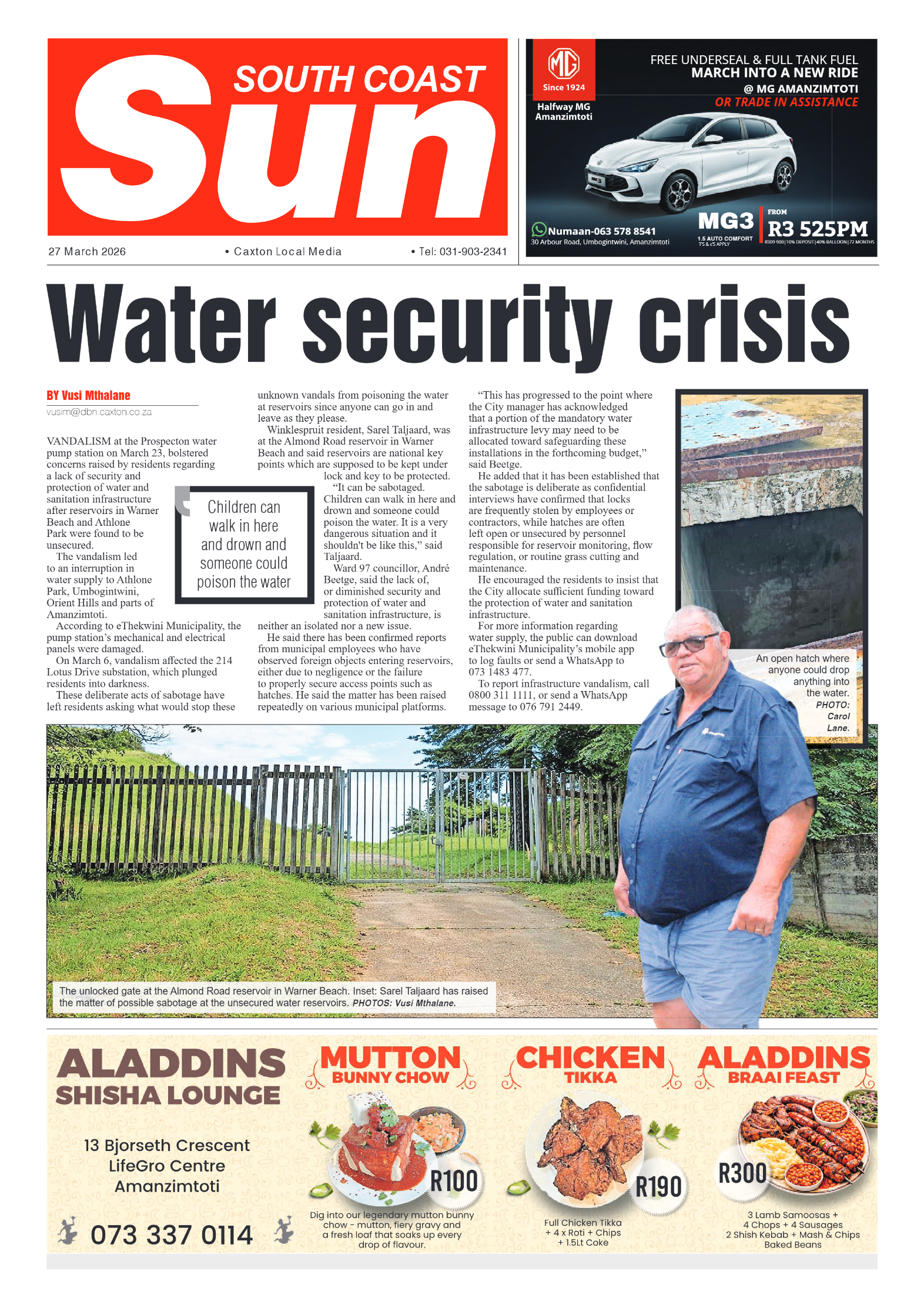 South Coast Sun 27 March 2026 page 1