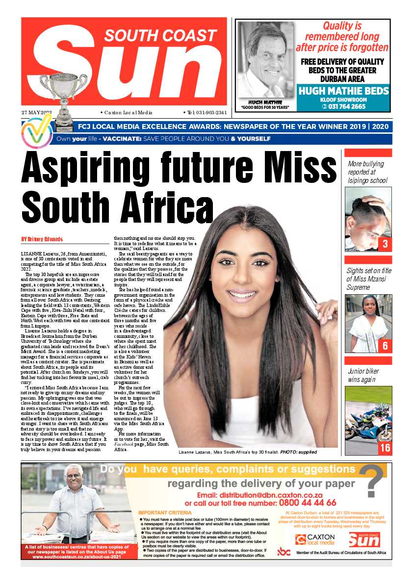 South Coast Sun 27 May 2022 page 1