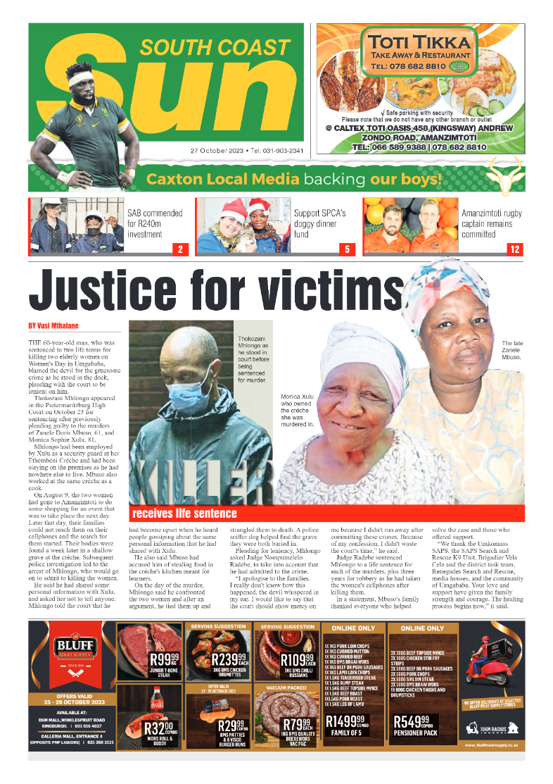 South Coast Sun 27 October 2023 page 1