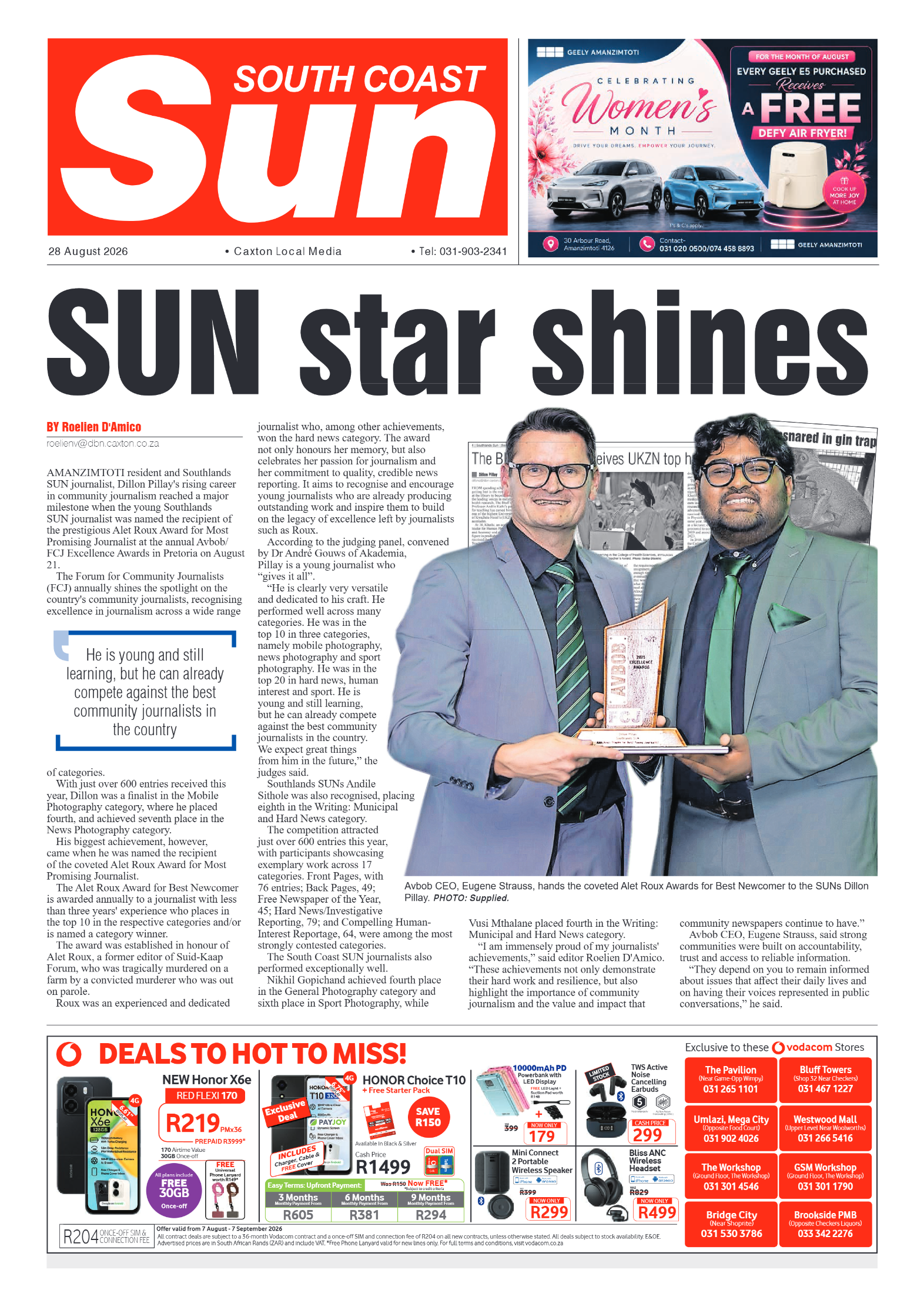 South Coast Sun 28 August 2026 page 1