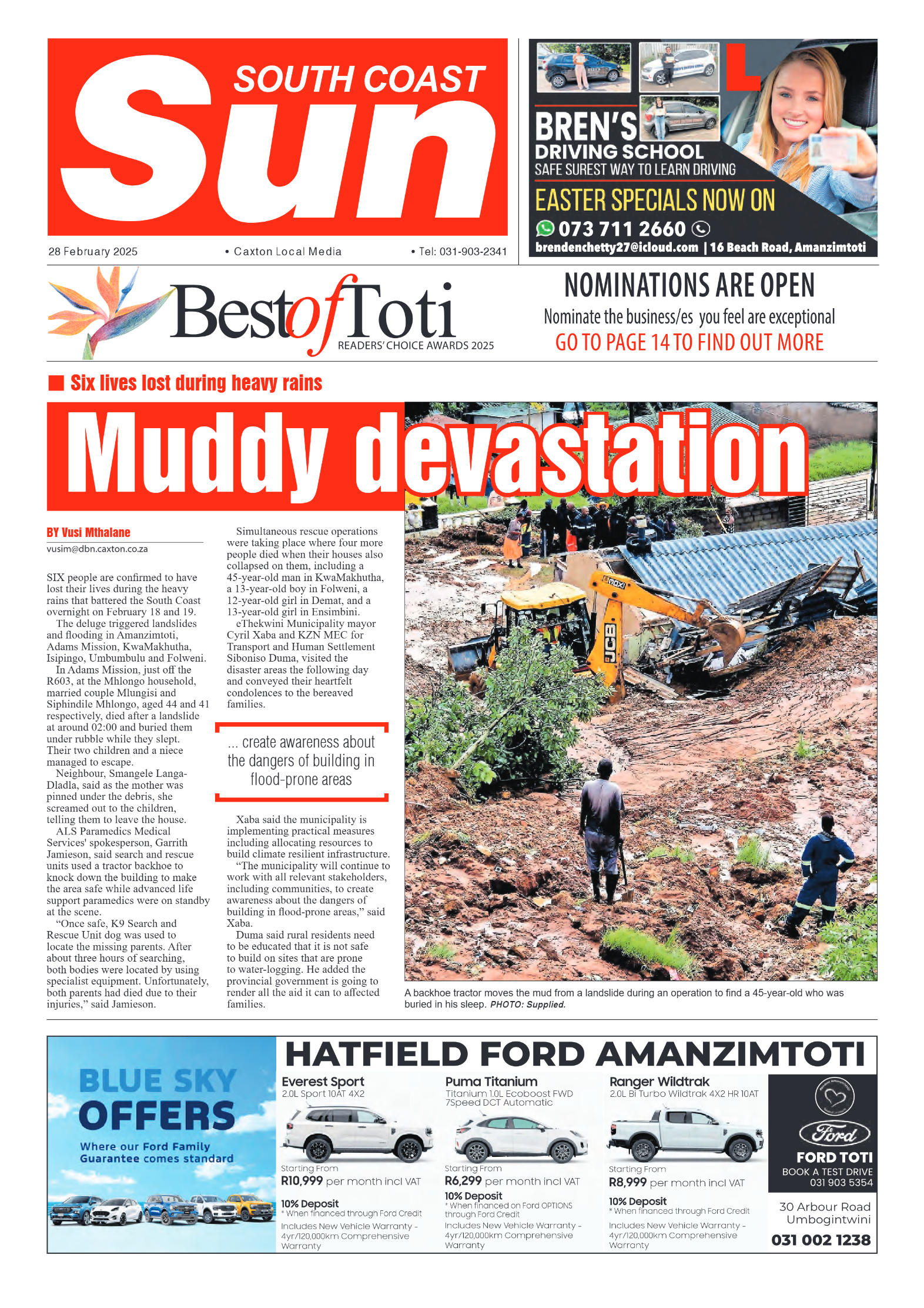 South Coast Sun 28 February 2025 page 1