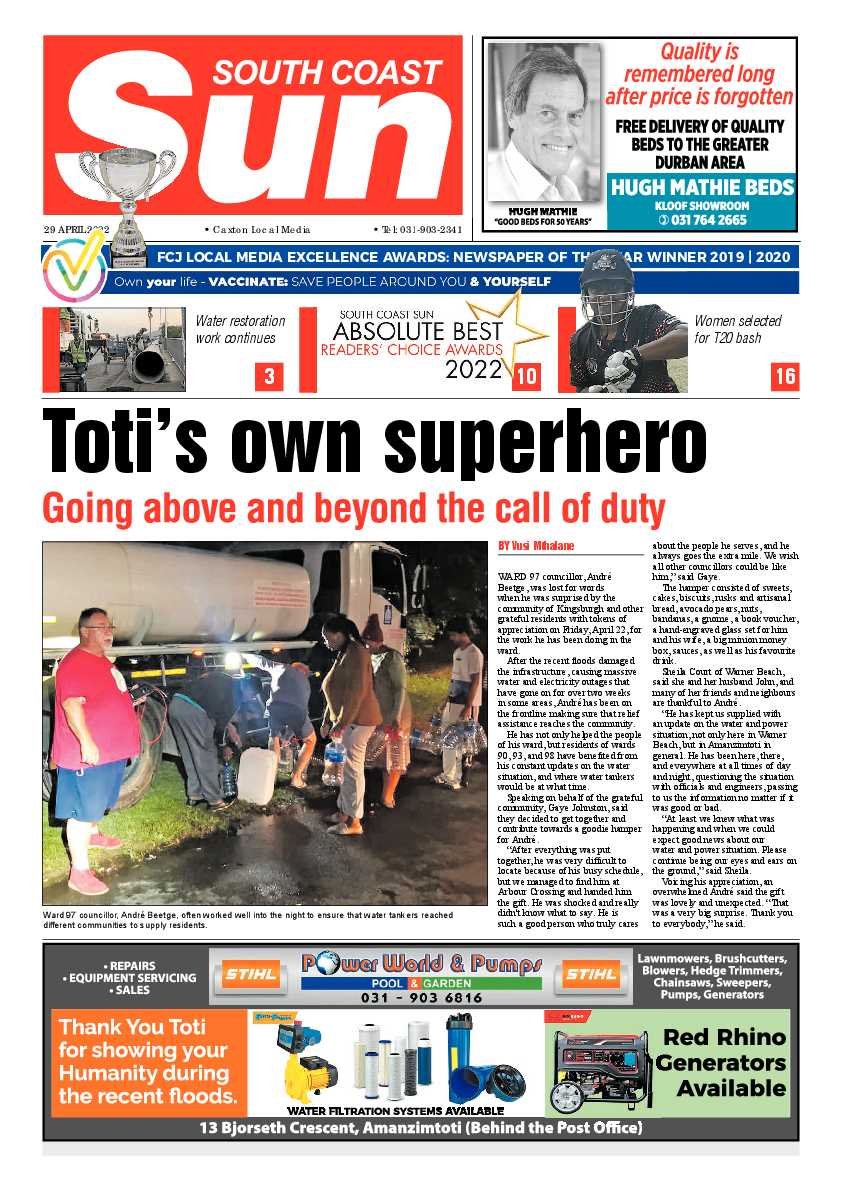 South Coast Sun 29 April 2022 page 1