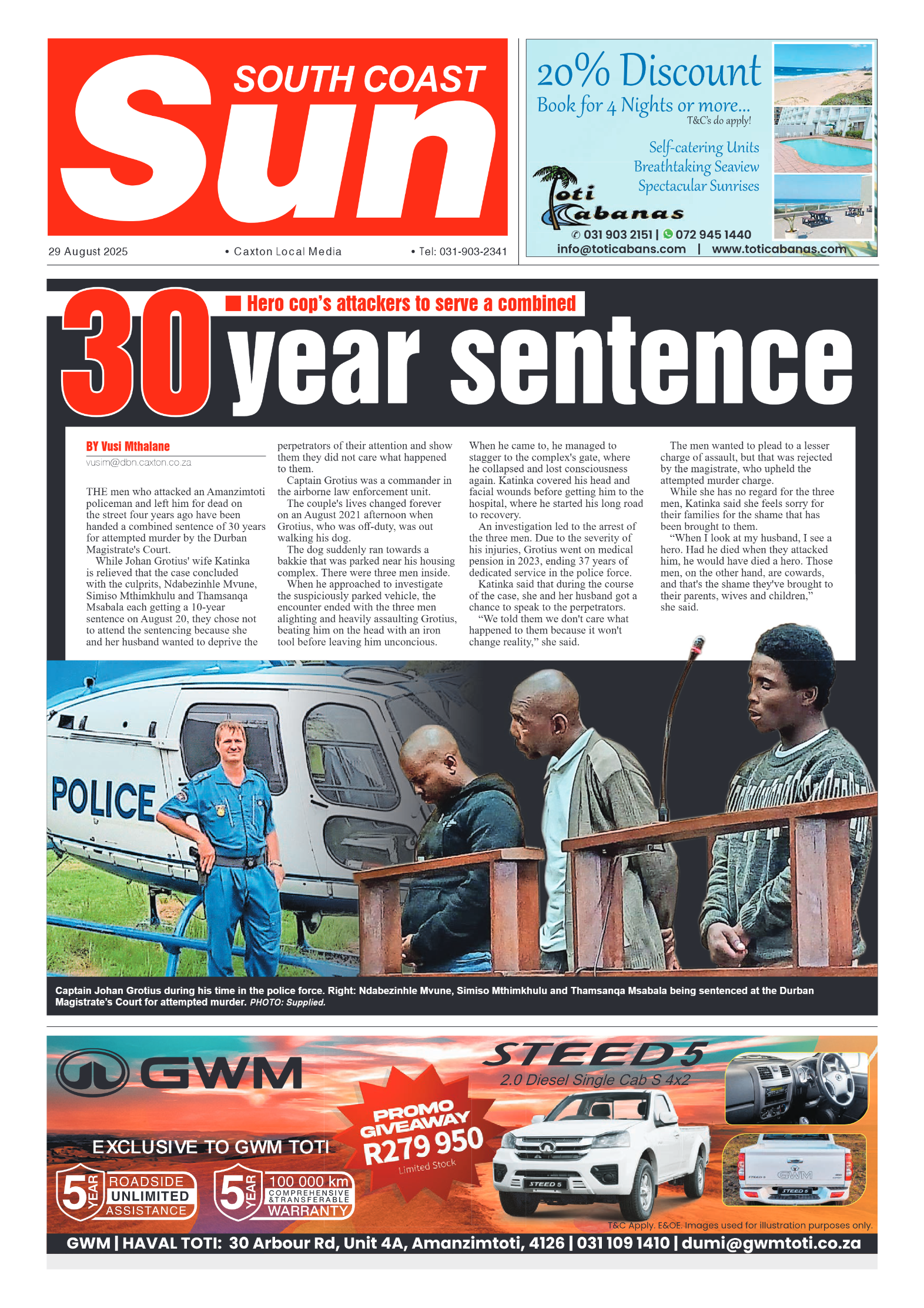 South Coast Sun 29 August 2025 page 1