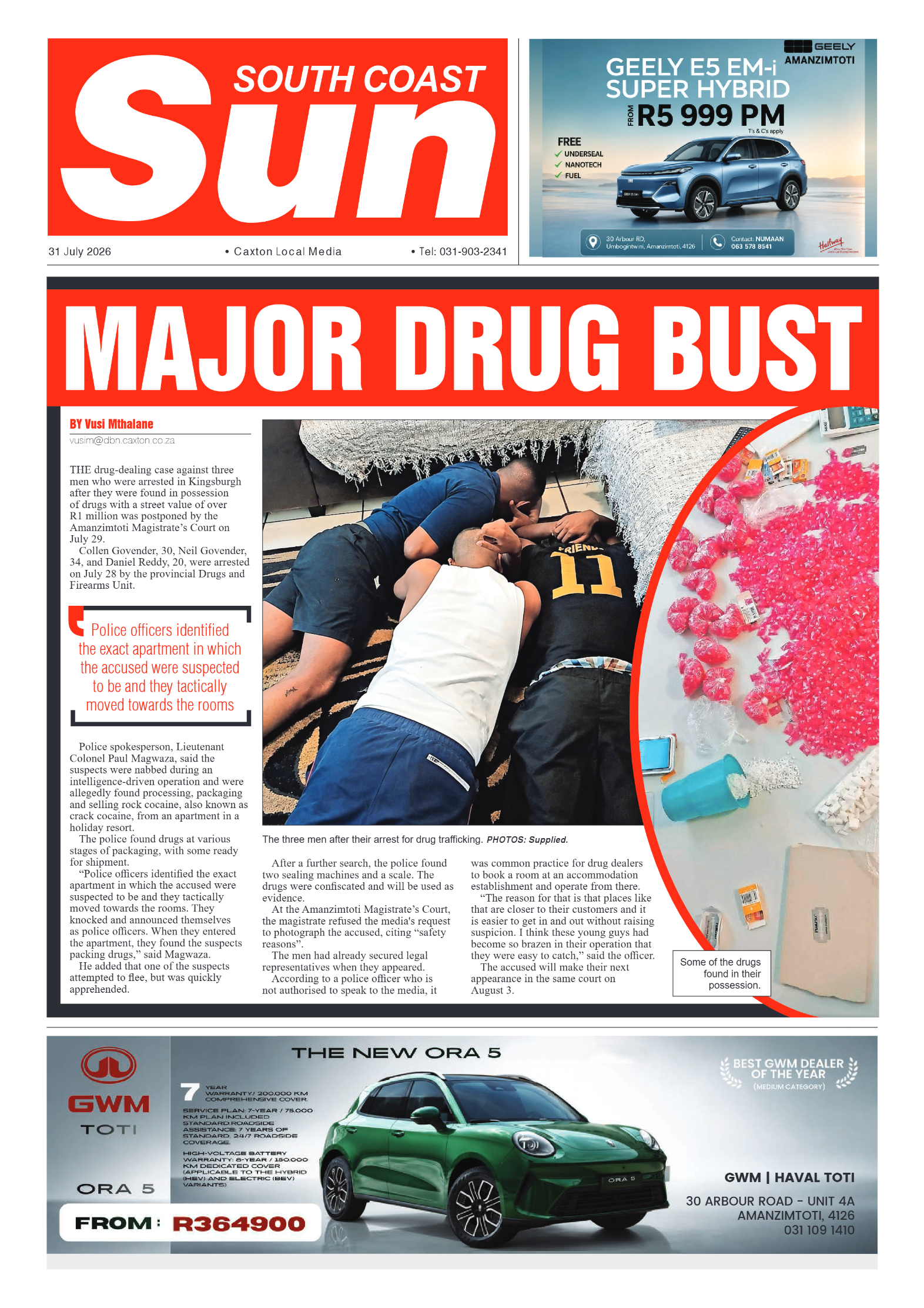 South Coast Sun 31 July 2026 page 1