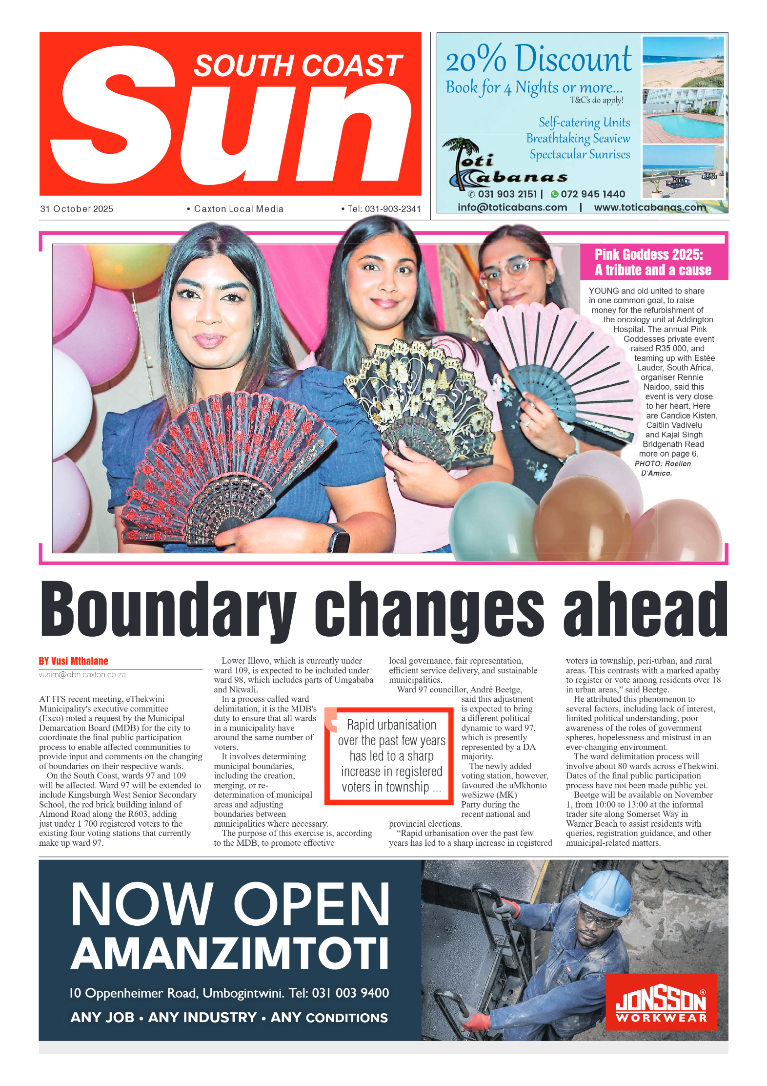 South Coast Sun 31 October 2025 page 1