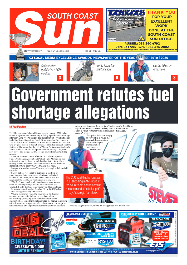 South Coast Sun 4 November 2022 page 1