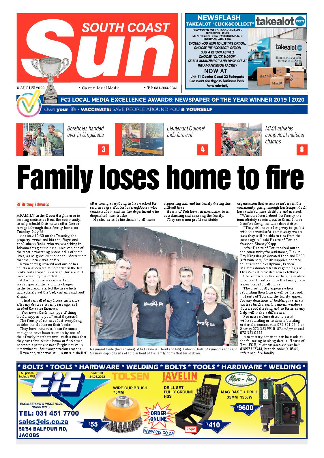 South Coast Sun 5 August 2022 page 1