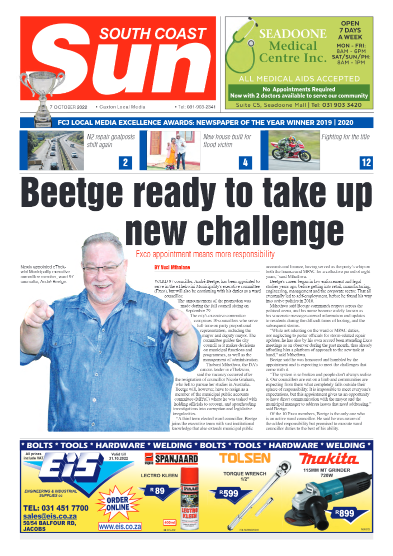 South Coast Sun 07 October 2022 page 1