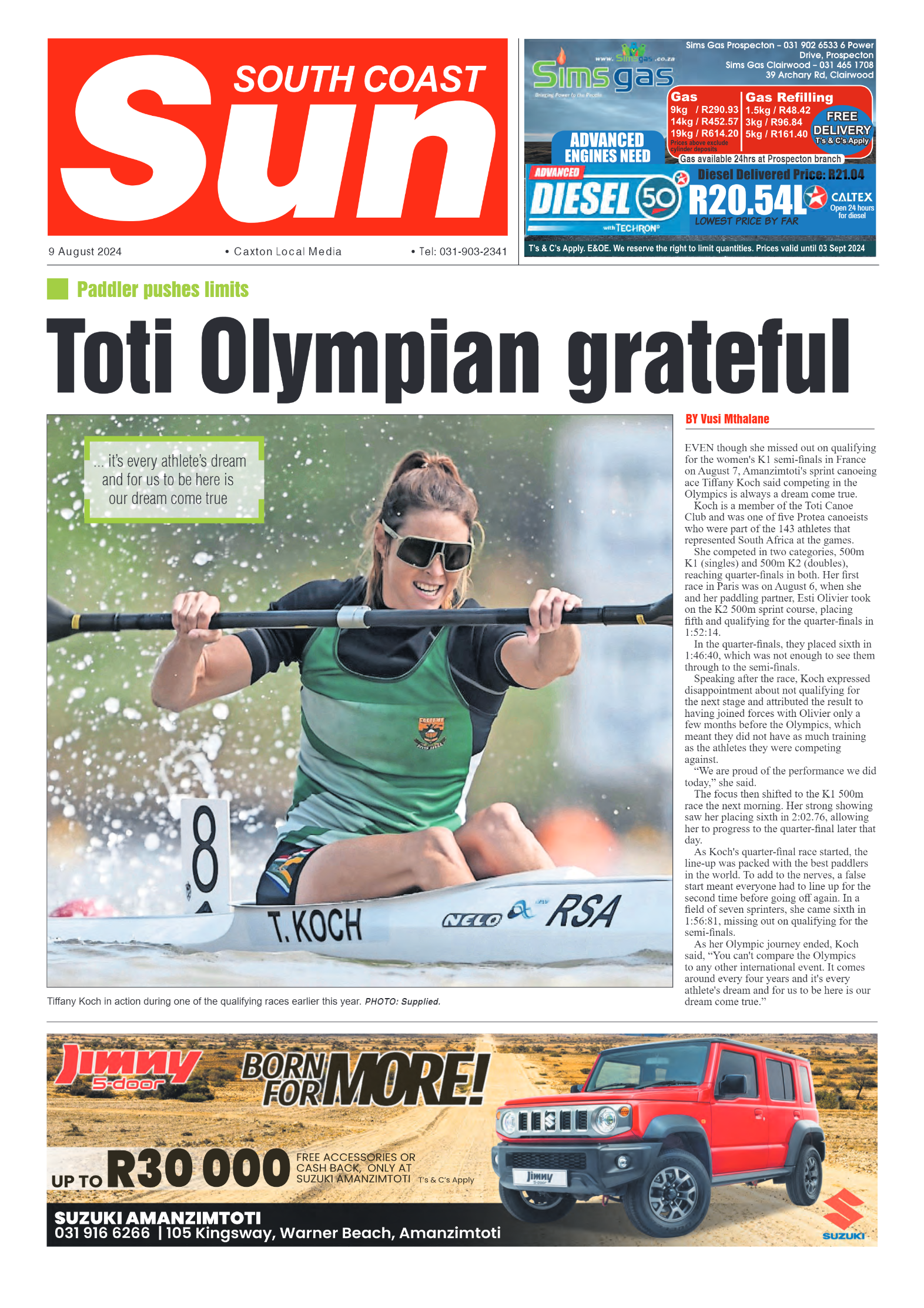 South Coast Sun 9 August 2024 page 1