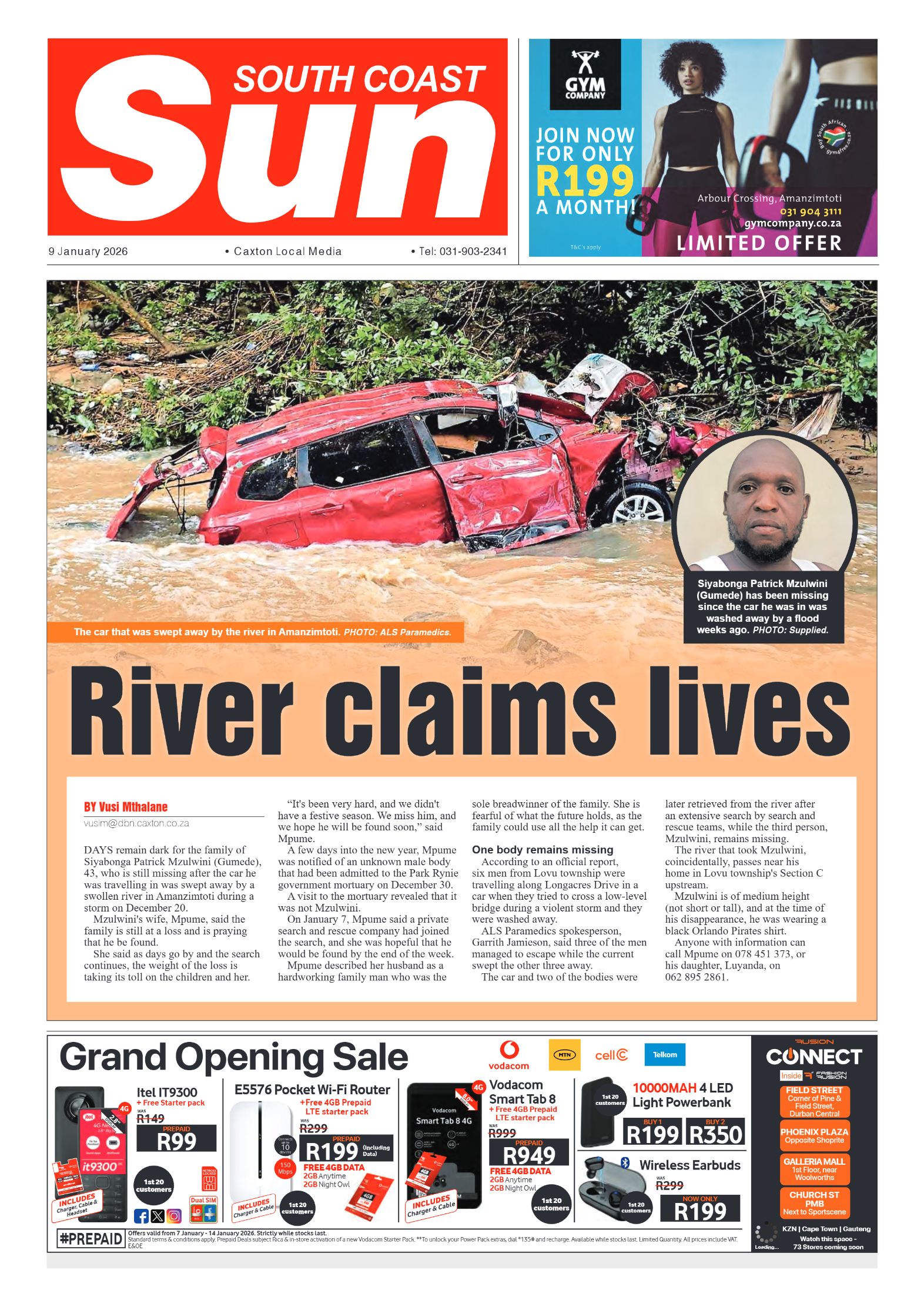 South Coast Sun 9 January 2026 page 1