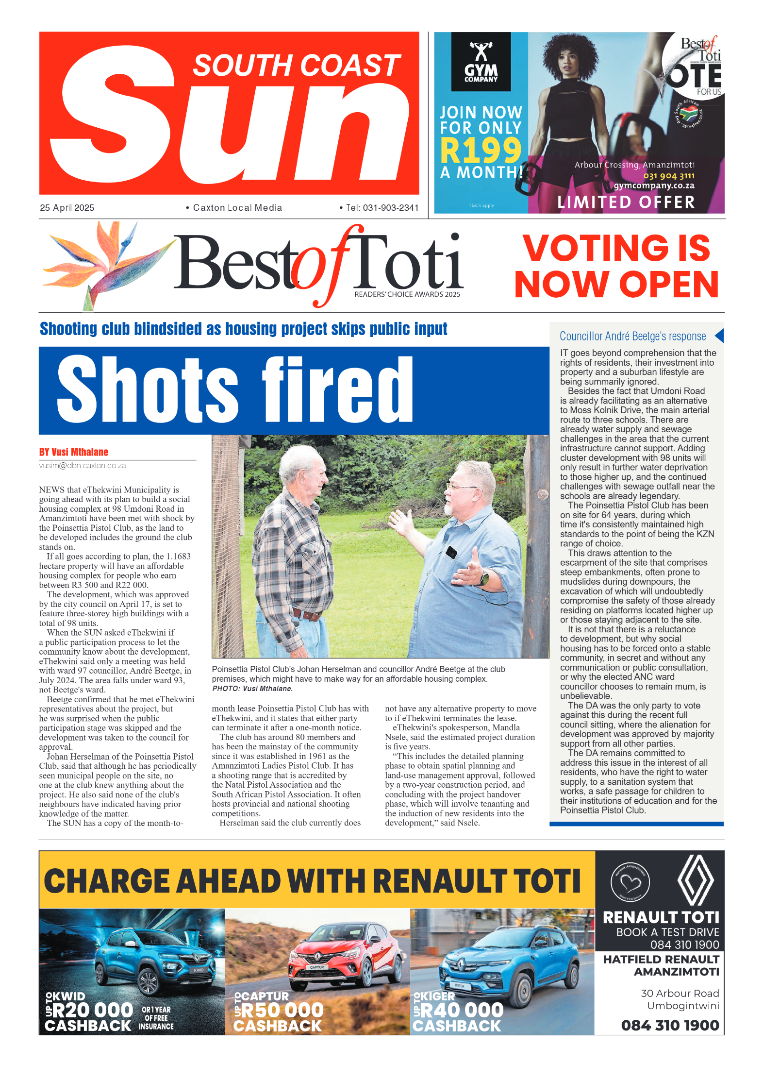 South Coast Sun 25 April 2025 page 1