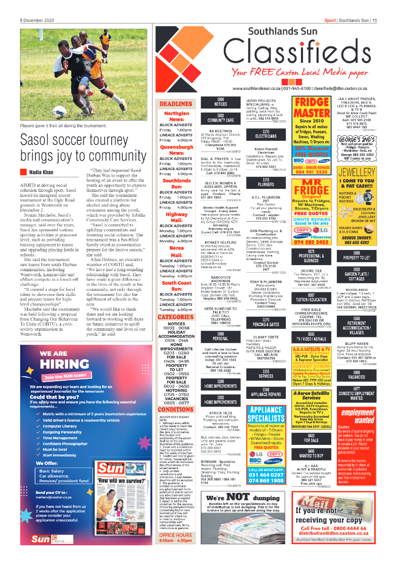 Southlands Sun 8 December 2023 page 15