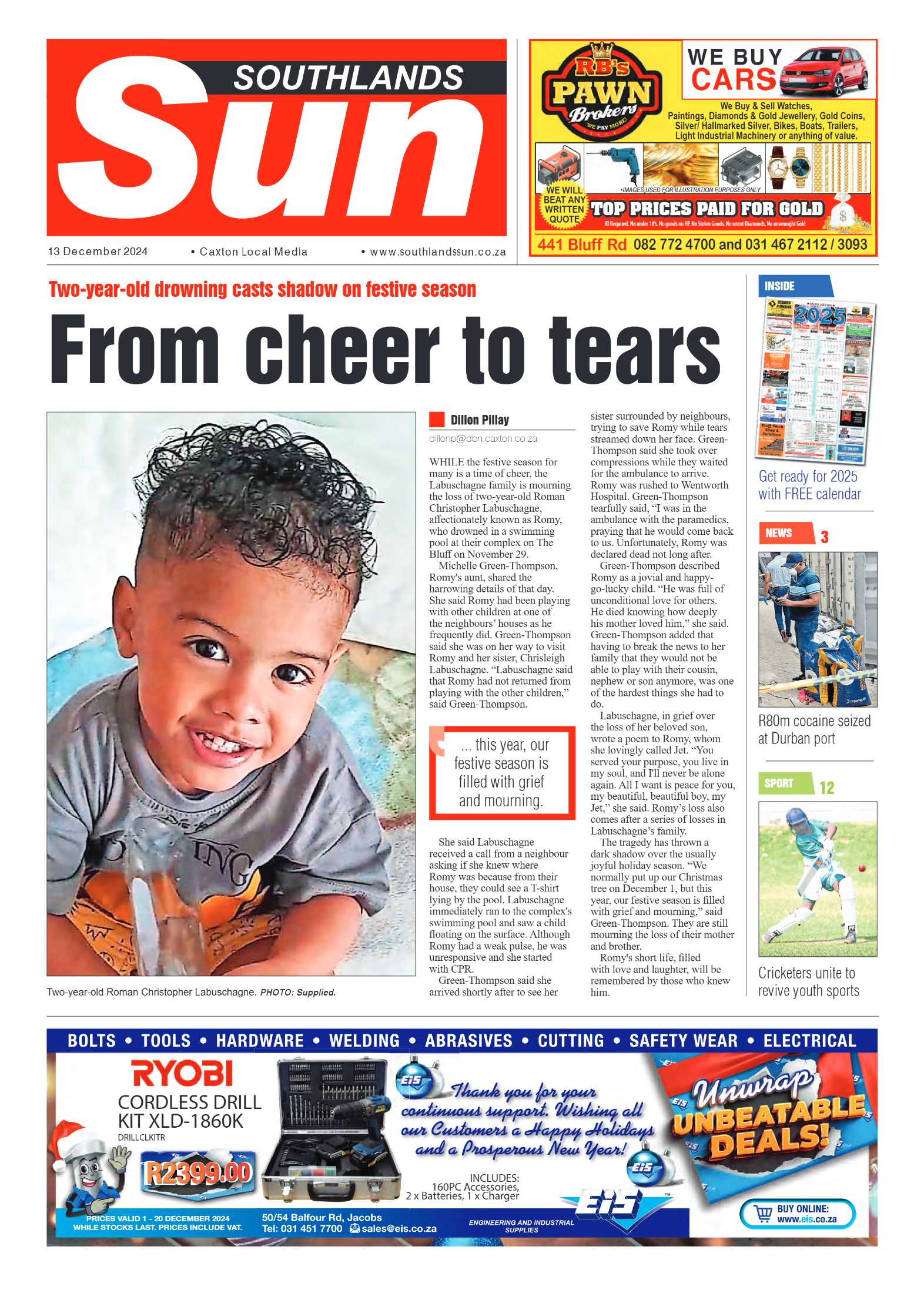 Southlands Sun 13 December 2024 page 1