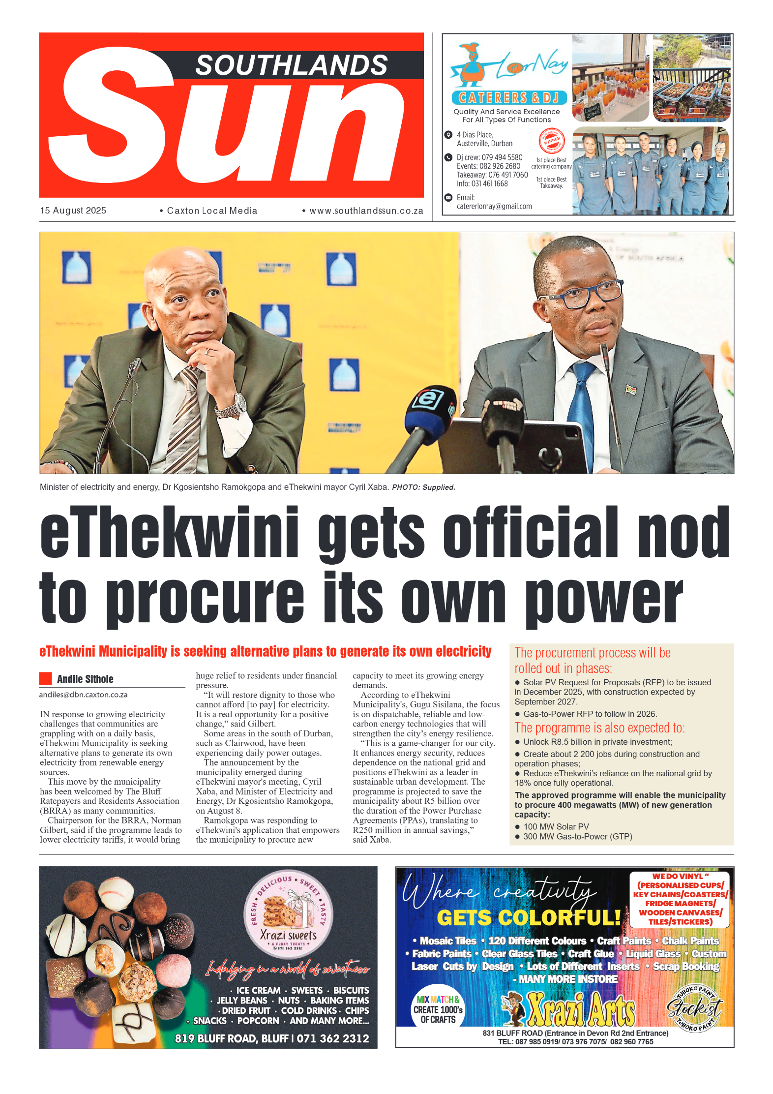 Southlands sun 15 August 2025 page 1