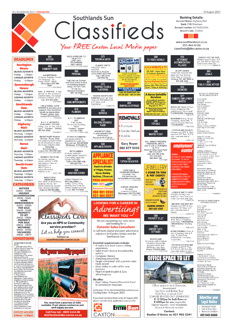 Southlands Sun 18 August 2023 page 14