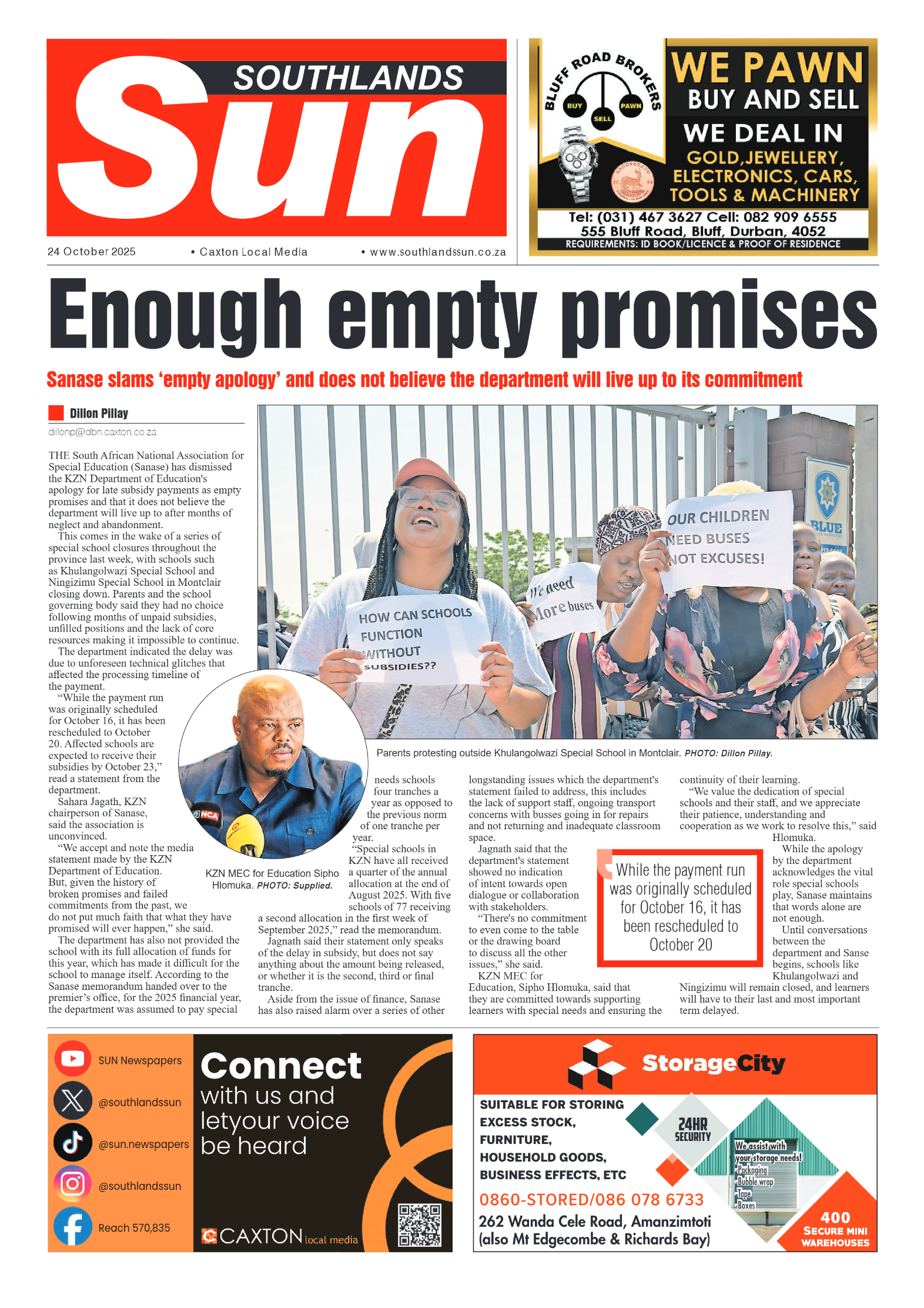 Southlands Sun 24 October 2025 page 1