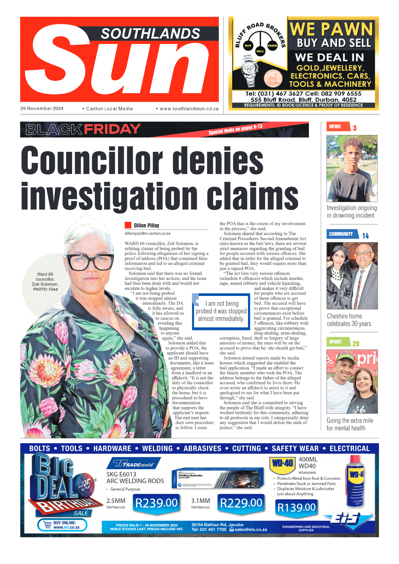 Southlands Sun 29 November 2024 page 1