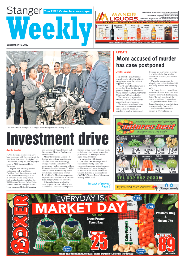 Stanger Weekly 16 September 2022 page 1