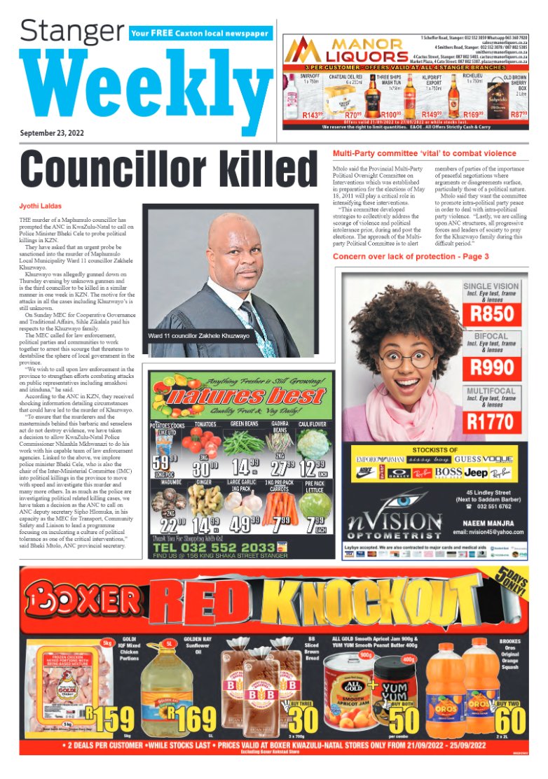 Stanger Weekly 23 September 2022 page 1